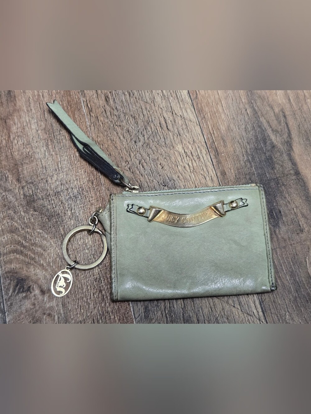 VintageJuicy Couture Olive Green Leather Key Ring Card Wallet with Gold Hardware
